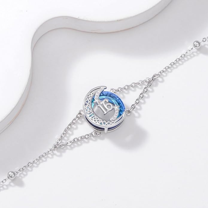 JUSTKIDSTOY Birthday Gifts Bracelet for Women Girls 925 Sterling Silver Celtic Moon Star Bracelets with Blue Crystal Pendant Jewelry for Sister Friends