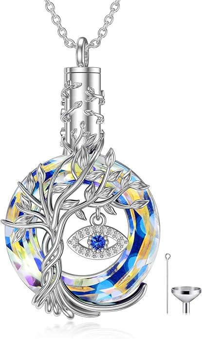 TOUPOP Evil Eye Necklace 925 Sterling Silver Tree of Life Circle Crystal Pendant Necklace Protection Jewelry Amulet Christmas Gifts for Women Her