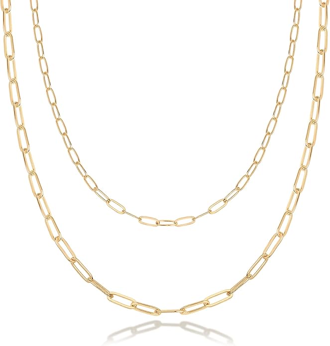 PAVOI 14K Gold Plated Dainty Layering Necklaces for Women | Snake Chain, Curb Link, Paperclip Layered Chains | Trendy Layering Necklace