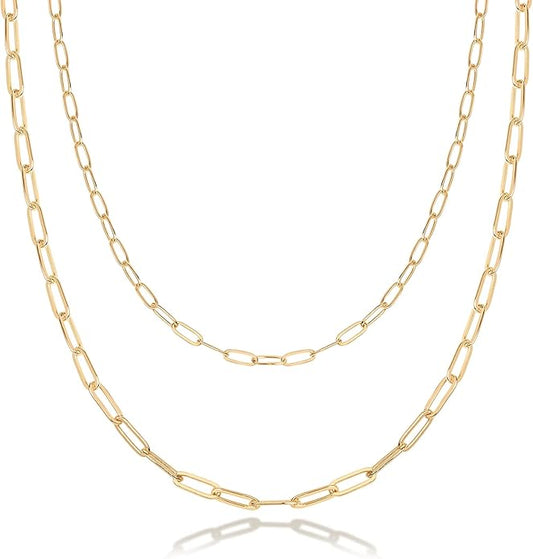 PAVOI 14K Gold Plated Dainty Layering Necklaces for Women | Snake Chain, Curb Link, Paperclip Layered Chains | Trendy Layering Necklace