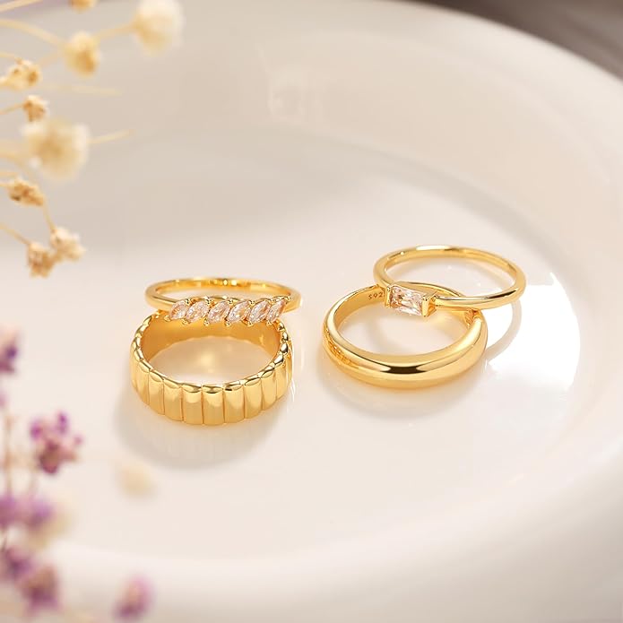 Honsny Stackable Gold Rings for Women Set Dainty 18K Gold Plated Cubic Zirconia Thumb Rings Thin Eternity Engagement Rings