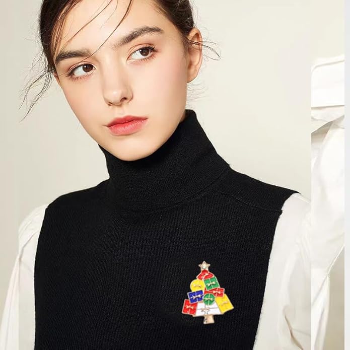 ONLYJUMP Christmas Bell Brooch Pins for Women Girls Lovely Crystal Christmass Tree Snowflake Bell Reindeer Snowman Brooches Colorful Xmas Enamel Pins Holiday Party Gift