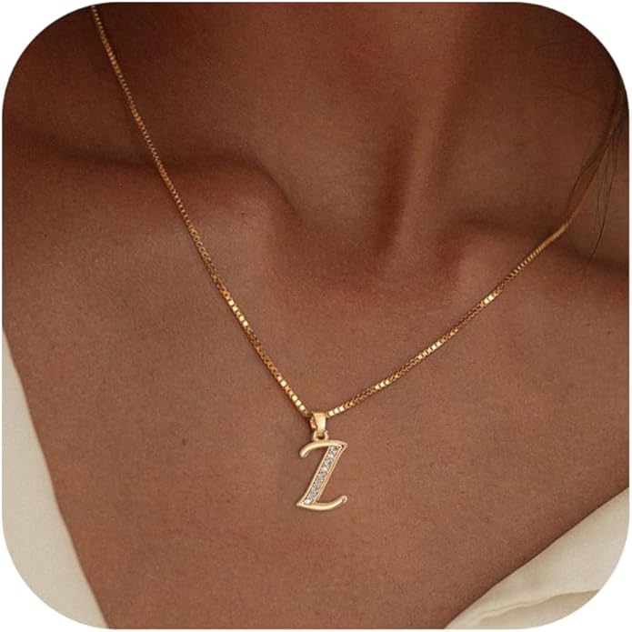 Initial Necklace for Women, 14K Gold Plated Box Chain Letter Pendant, Trendy Name Necklace, Dainty Personalized Jewelry Gift for Her