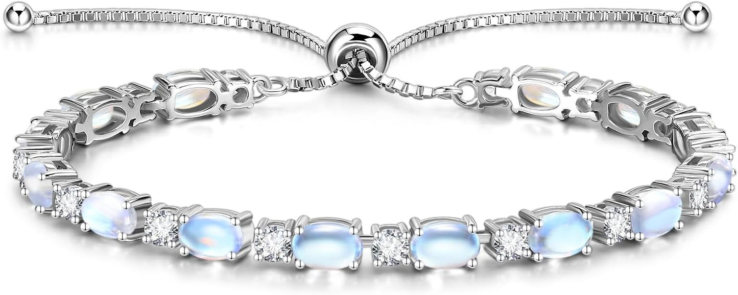 FANCIME Birthstone Tennis Bracelets Sterling Silver Bolo Tennis Bracelets Charm Fine Jewelry Birthday Gifts for Women Mom Wife Her