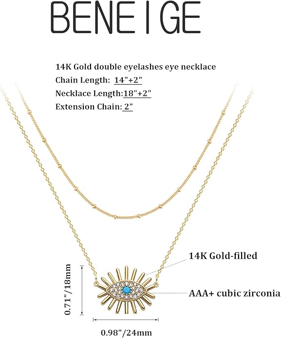 BENEIGE Gold Necklace for Women 14K Gold Plated Evil Eye Necklace Trendy Gold Pendant Necklace Jewelry For Women