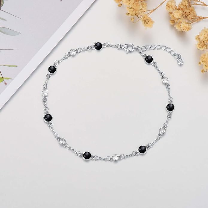 Anklet Bracelet for Women 925 Sterling Silver Natural Stone Chain Ankle Bracelet Beach Summer Fine Jewelry Birthday Christmas Gifts for Women Her Mom