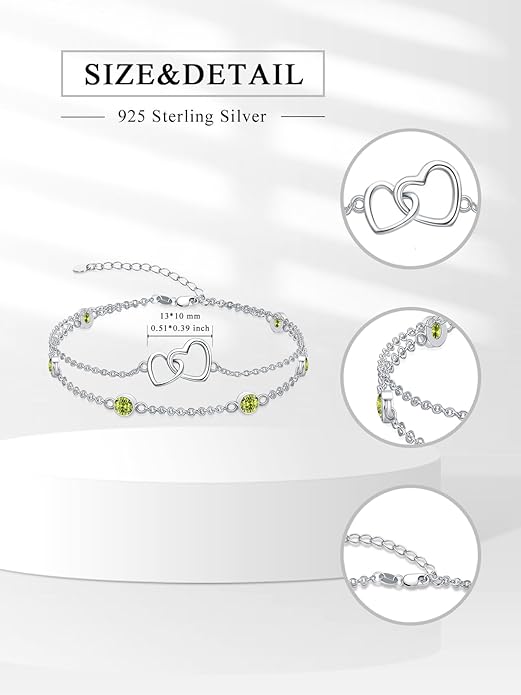 Dorunmo Heart Birthstone Bracelet Anklet for Women 925 Sterling Silver Birthday Jewelry Gifts for Women Wife
