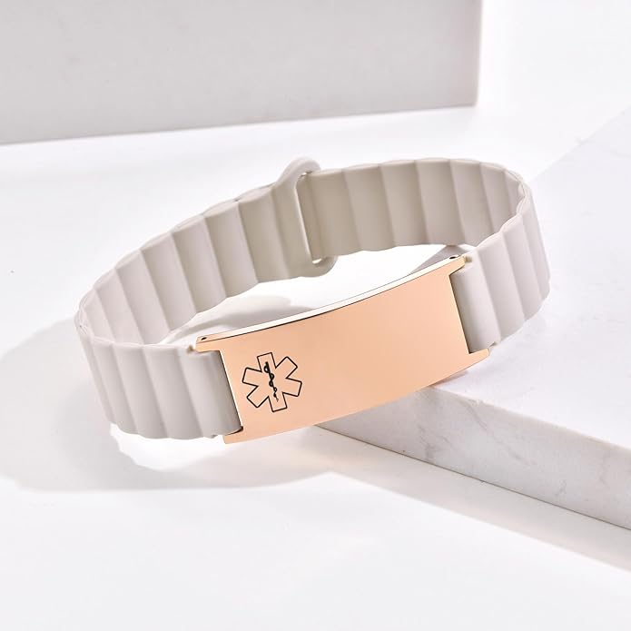 Comfortable Medical ID Bracelet for Men & Women - Custom Engraved Silicone Strap Comfort Fit Medical Alert Bracelets for Sports,Adjustable Waterproof Customizable Wristband for Diabetic