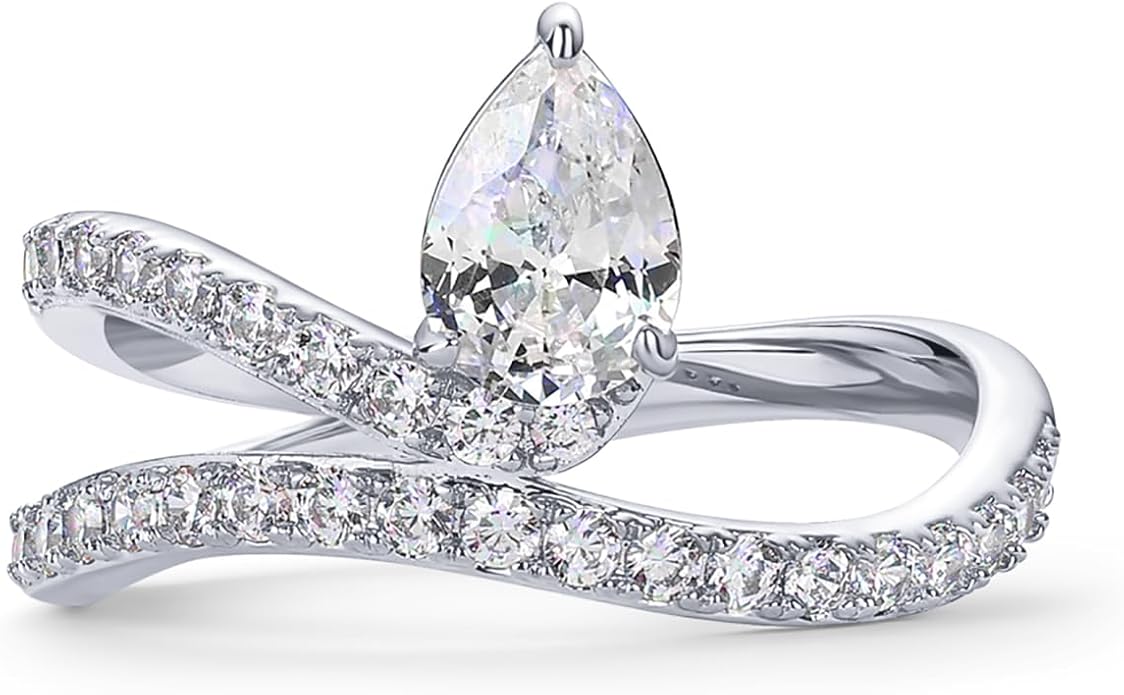 PAVOI 14K Gold Plated Wavy Engagement Ring for Women | Solitaire Cubic Zirconia Wedding Band & Promise Rings for Her | Trendy Fashion Jewelry