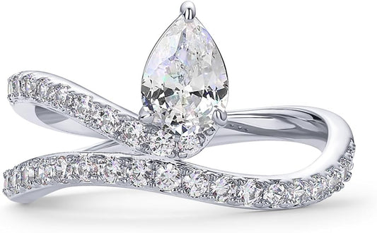 PAVOI 14K Gold Plated Wavy Engagement Ring for Women | Solitaire Cubic Zirconia Wedding Band & Promise Rings for Her | Trendy Fashion Jewelry