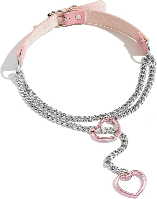 Leather Choker Slip Chain Necklace Stainless Steel Cuban Link Long Necklaces Gothic Punk Heart Chain Necklace Handmade Collars for Women