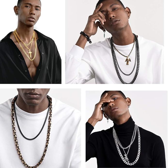 PROSTEEL 316L Stainless Steel Cuban Link Chain Necklaces for Men, Black/18K Gold Plated, Hypoallergenic Jewelry, 4mm-13mm, 14"-30", Come with Box