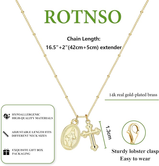 Cross Necklace for Women 14K Gold Silver Plated Dainty Small Cross Pendant Choker Simple Trendy Cute Cross Charm Chain Necklace Easter Basket Stuffers Baptism Religious Faith Jewelry Gift