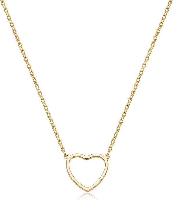 Tewiky Cute Heart Necklace Tiny 14k Gold Heart Pendant Choker Necklaces Small Gold Love Open Heart Chain Necklace for Women Dainty Gold Necklace Gifts for Her