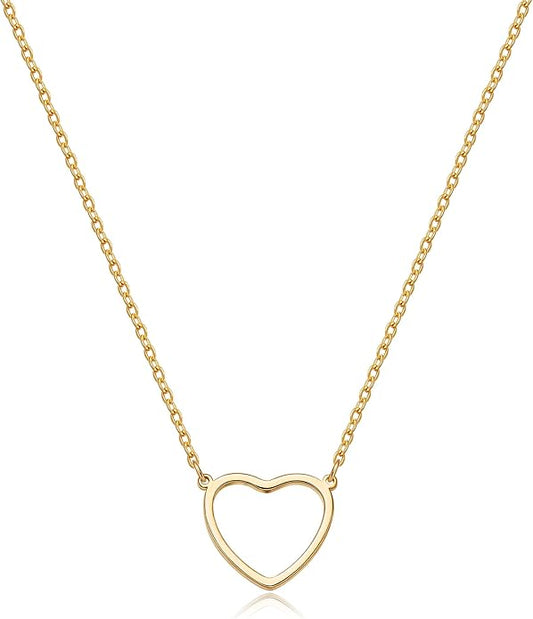 Tewiky Cute Heart Necklace Tiny 14k Gold Heart Pendant Choker Necklaces Small Gold Love Open Heart Chain Necklace for Women Dainty Gold Necklace Gifts for Her