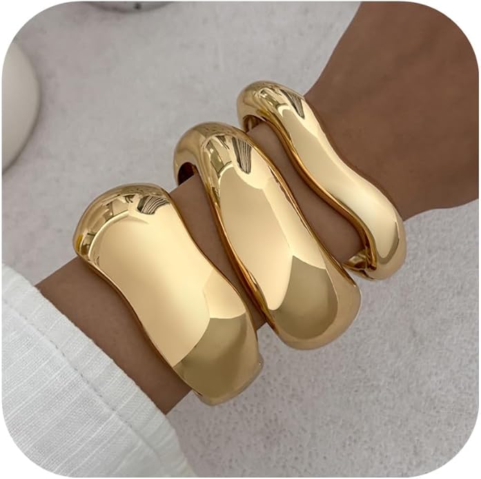 Chunky Gold Bangles Bracelets for Women Trendy Stack Statement Bangle Irregular Cuff Bracelets Fashion Jewelry Gift