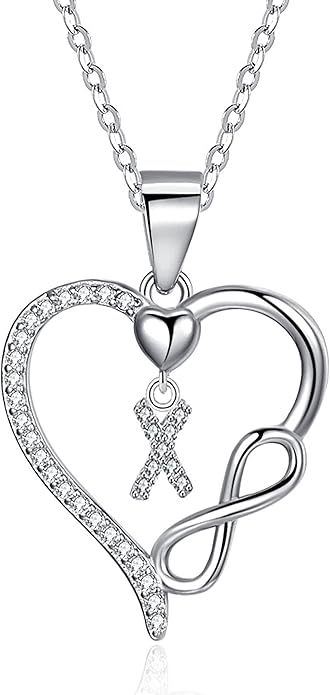 Valentines Day Gifts for Women Hers, Dainty 925 Sterling Silver Infinity Heart Initial Necklace, Letter A-Z Zircon Pendant, Jewelry Gift for Wife