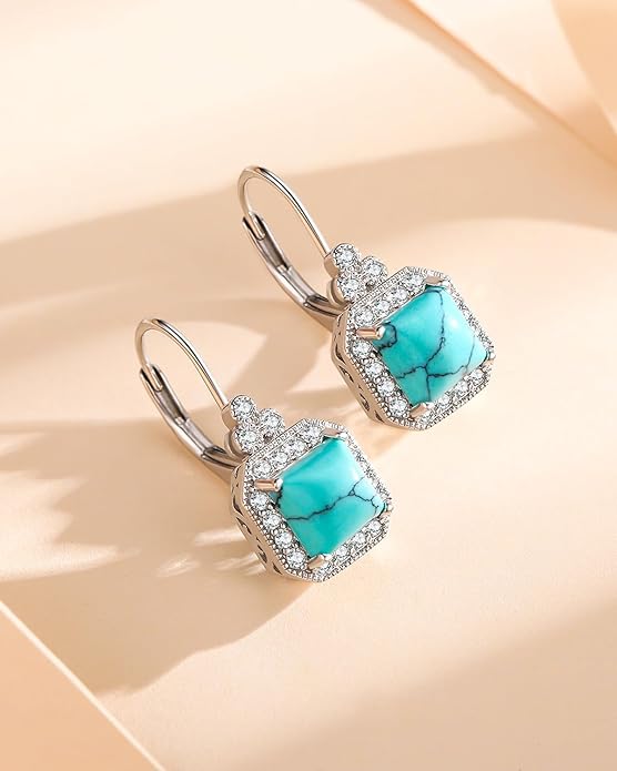 BDL Genuine Turquoise Jewelry for Women, Sterling Silver Earrings and Necklaces for Women, Leverback Dangle Drop Earrings Jewelry…