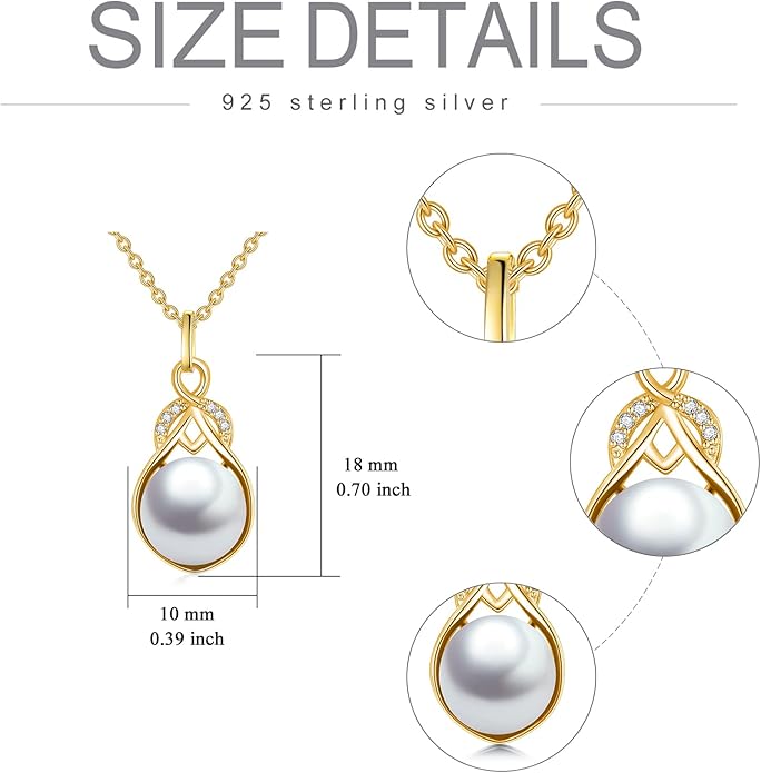 NFYBD 14K Gold Pearl Necklace for Women,9mm Freshwater Cultured White Pearl Pendant Necklaces Jewlery Gifts for Her Wife Mom Present for Anniversary Birthday Mothers Day 16+1+1