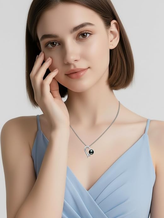 KANNSOAR Tahitian Black Pearl 18K White Gold Plated Sterling Silver Heart/Infinity/Four Leaf Clover Pendant Necklace Jewelry Gifts for Women Wife Mom Girlfriend Wedding Birthday Anniversary Christmas