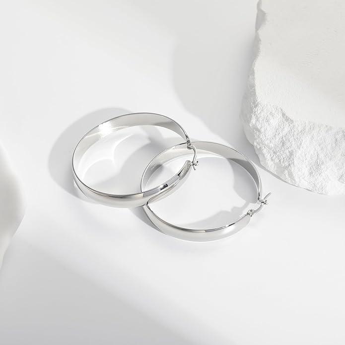 8mm Thick 925 Sterling Silver Hoops Earrings for Women 14K Real Gold Large Hoop Earrings Hypoallergenic and Lightweight Big Hoop Earrings for Women 20/30/40/50/60/70MM