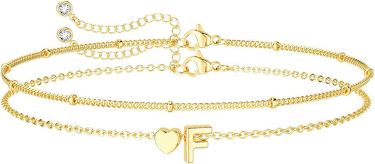 DEARMAY Dainty Initial Heart 14K Gold Plated Bracelets for Women Trendy, Letter Charm Bracelet Jewelry Cute Simple Fashion Chain Gift
