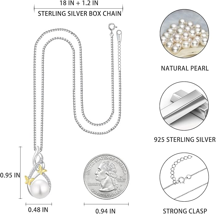 Veshon Celtic Infinity Pearl Pendant Necklace for Women, 925 Sterling Silver Good Luck Irish Pendant with 10MM Freshwater Cultured Pearl, White/Rose/ 14K Gold Plated Jewelry Gift