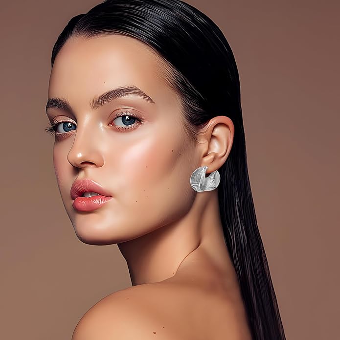 YUJIE Gold Plated Hoop Earrings for Women Brass Earring Chunky Statement Jewelry