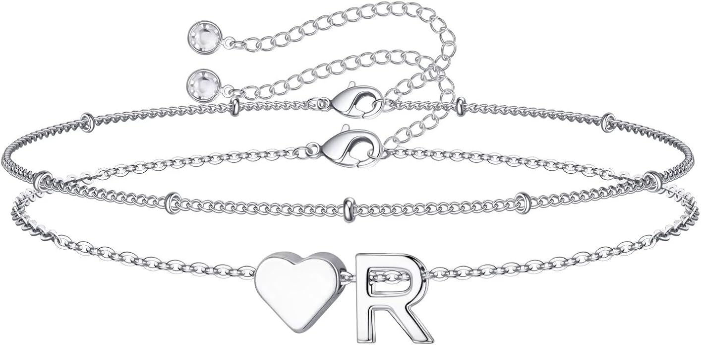 M MOOHAM Christmas Gifts for Grandkids Teens Girls -14K-Gold-Plated Heart Initial Bracelets for Women Girl Dainty Gold Bracelets Birthday Gift Stocking Stuffers for Women Teenage Girls Kids Gifts