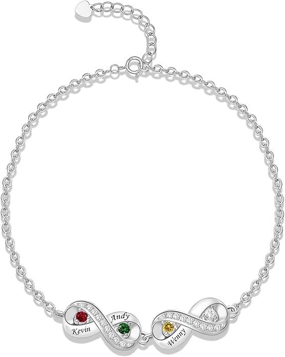 BABOOM Custom Mother Bracelet With 1-8 Birthstones Personalized Infinity Name Bracelet Engraved Birthstone Bracelets Gifts For Women Mother Daughter Wife