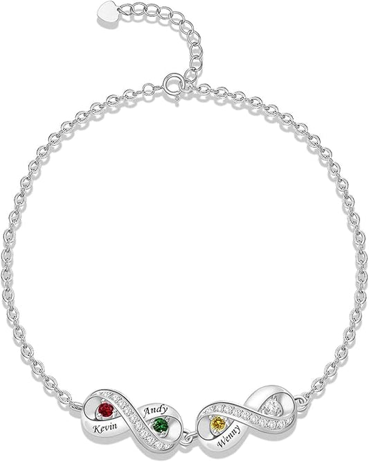 BABOOM Custom Mother Bracelet With 1-8 Birthstones Personalized Infinity Name Bracelet Engraved Birthstone Bracelets Gifts For Women Mother Daughter Wife