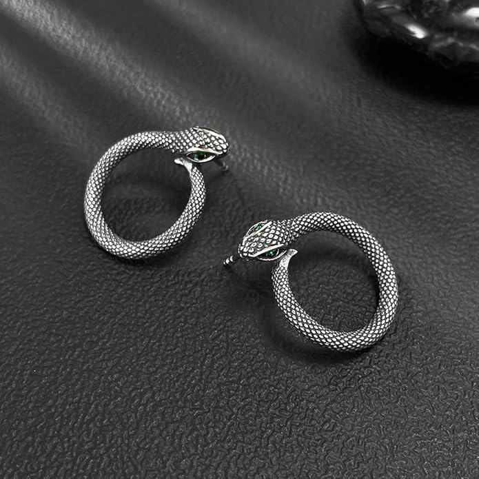 snake shaped personalized earrings with stainless steel pattern inlaid with emerald gemstones, showcasing unique charm for daily parties