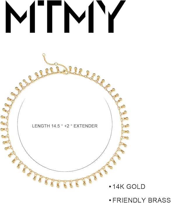 MTMY Beaded Necklaces for Women 14K Gold Plated Dainty Colorful Green/Rose Beaded Pearl Choker Necklace Delicate Boho Choker Necklace Jewelry Gift