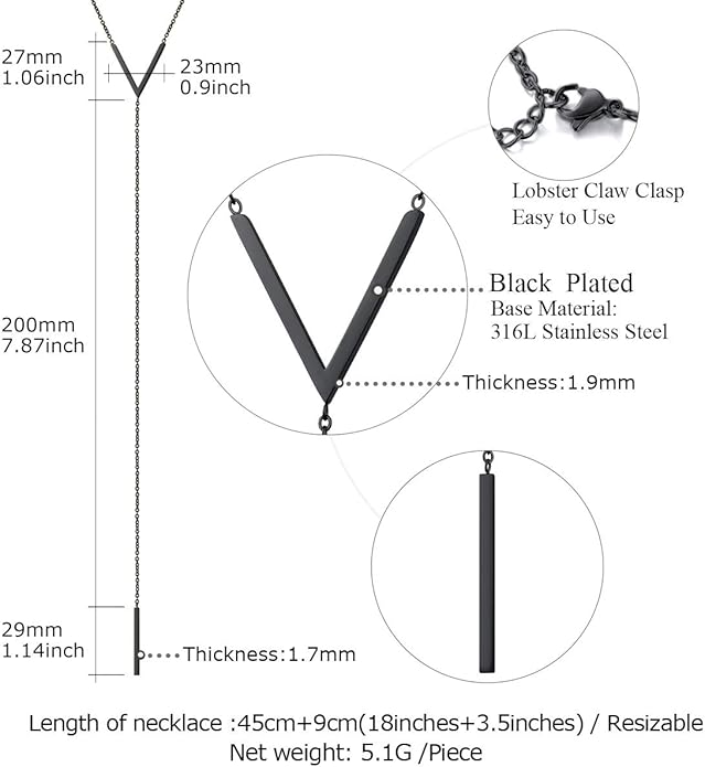 FOCALOOK Long Necklaces for Women 14K Gold Plated Dainty Drop Bar Pendant Lariat Y-Shaped Necklace Earring Set 28inch/73cm