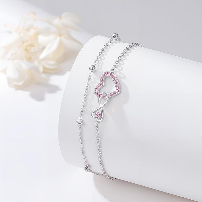 Anklet for Women 925 Sterling Silver Double Infinity Ankle Bracelet Waterproof Summer Jewelry Anniversary Birthday Gifts for Her