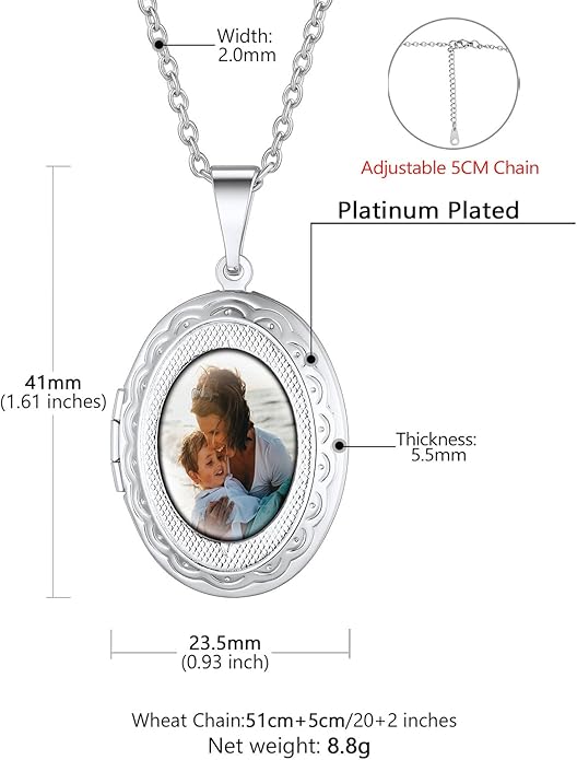 Supcare Locket Necklace That Holds Pictures-Engraved Photo Pendant Custom Jewellery Gifts for Men Women (with Jewellery Gift Box)