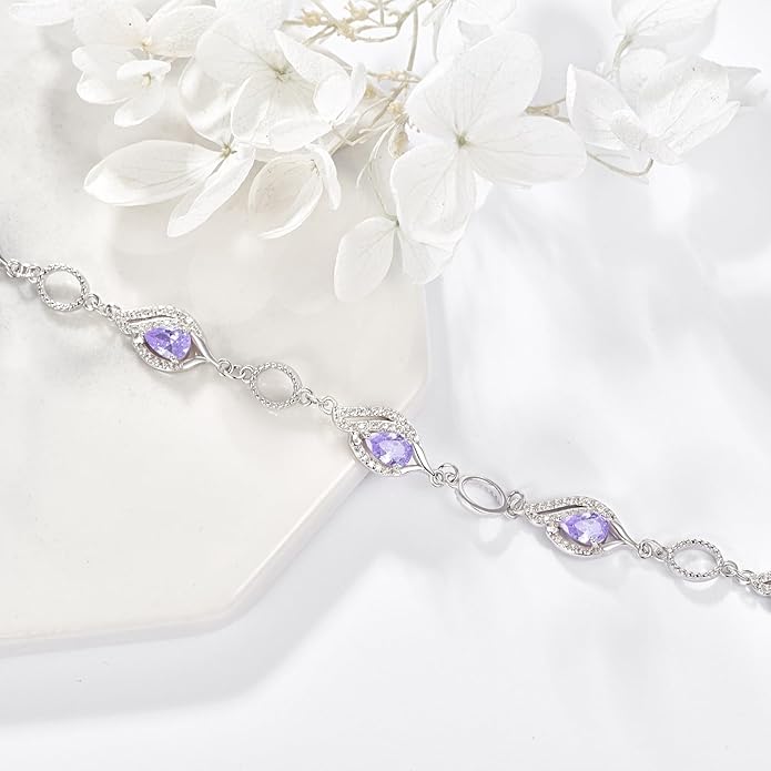 PRAYMOS Birthstone Bracelets for Women Mom Mother's Grandma Sterling Silver Women's Bracelets Birthstone Jewelry Gifts