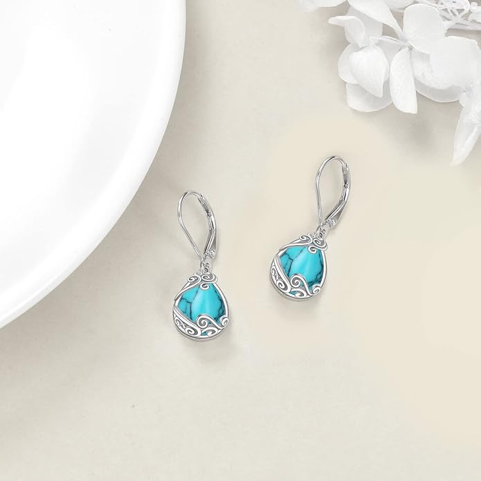 Moonstone Filigree Drop Dangle Teardrop Earrings 925 Sterling Silver Moonstone Leverback Earrings for Women Jewelry Gifts