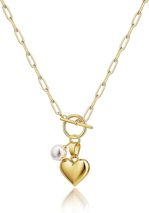Tewiky Cute Heart Necklace Tiny 14k Gold Heart Pendant Choker Necklaces Small Gold Love Open Heart Chain Necklace for Women Dainty Gold Necklace Gifts for Her