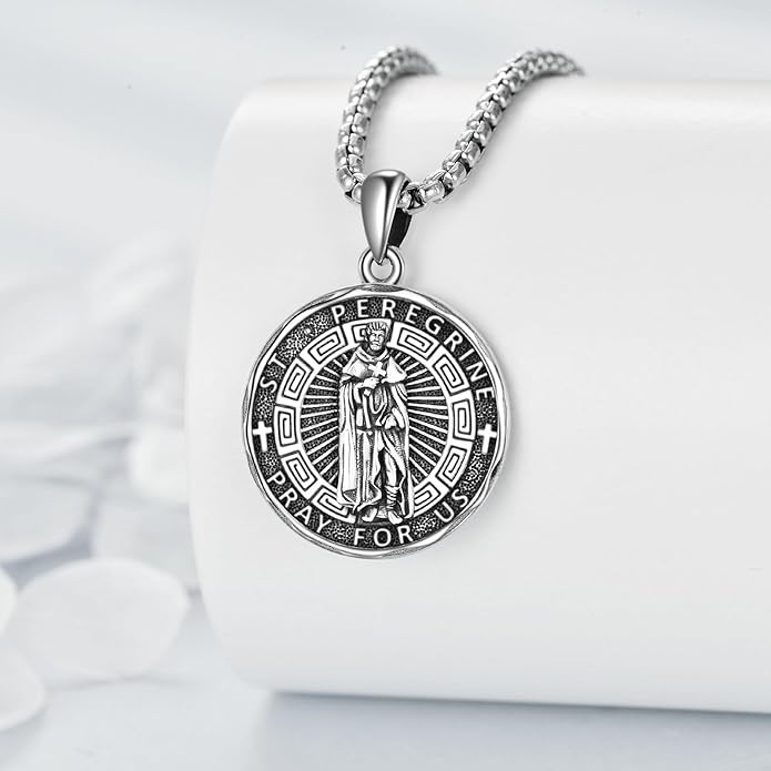 YFN Patron Saint Necklace Sterling Silver Amulet Medal Pendant Religious Protector Jewelry Gifts for Women Men