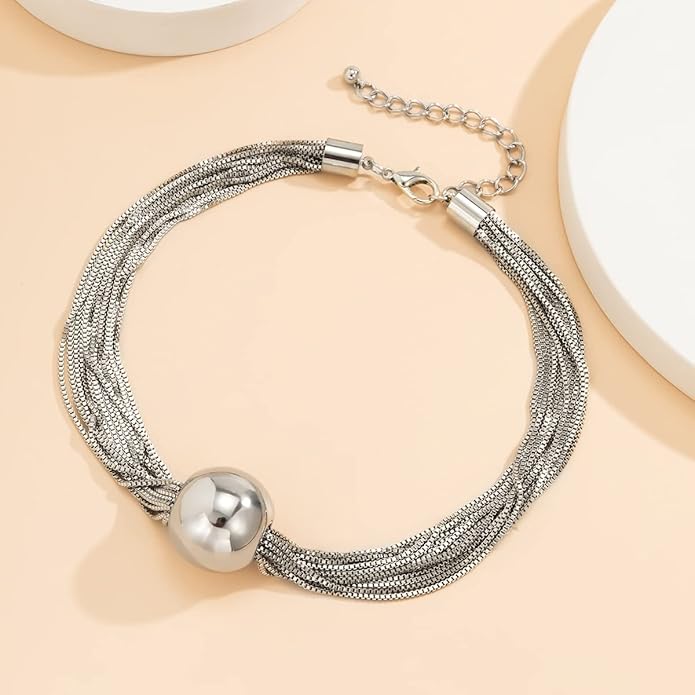 YOOESTORES82 14k Gold Chunky Bead Choker Adjustable Necklace for Women,Trendy Bohemia Chains Choker Statement Necklace Jewelry for Gifts Prom Party