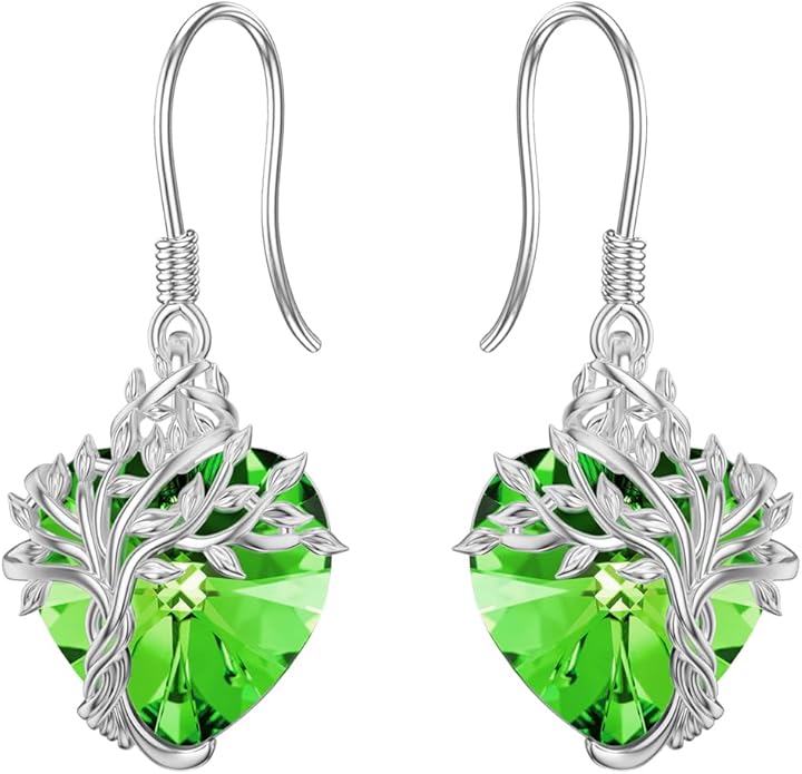 TOUPOP Tree of Life Earrings 925 Sterling Silver Family Tree Dangle Drop Earrings Crystal Jewelry Birthday Christmas Gifts for Women Her
