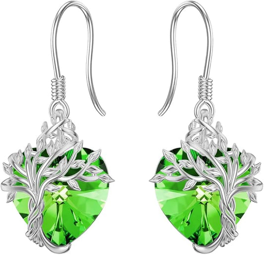TOUPOP Tree of Life Earrings 925 Sterling Silver Family Tree Dangle Drop Earrings Crystal Jewelry Birthday Christmas Gifts for Women Her