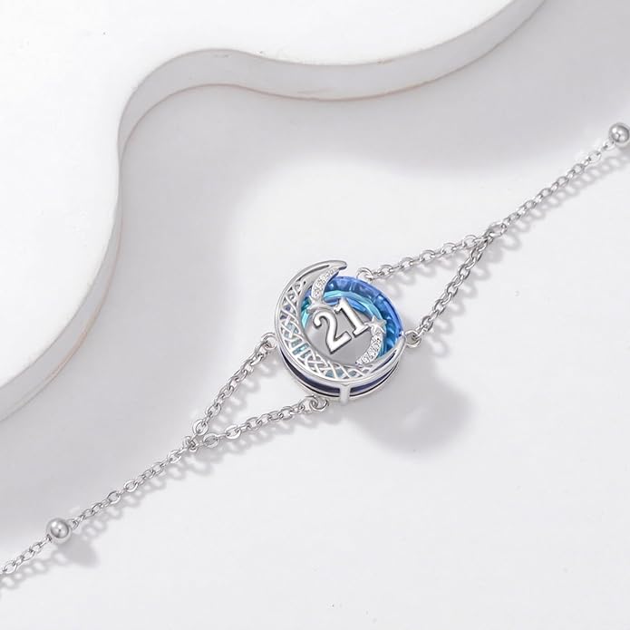 JUSTKIDSTOY Birthday Gifts Bracelet for Women Girls 925 Sterling Silver Celtic Moon Star Bracelets with Blue Crystal Pendant Jewelry for Sister Friends