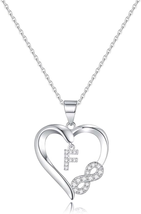 Valentine's Day Gifts for Women - Heart Initial Sterling Silver Necklace with Cubic Zirconia Heart Pendant, Elegant Jewelry Gift for Mom Wife Girlfriend, Perfect Birthday Present in Gift Box