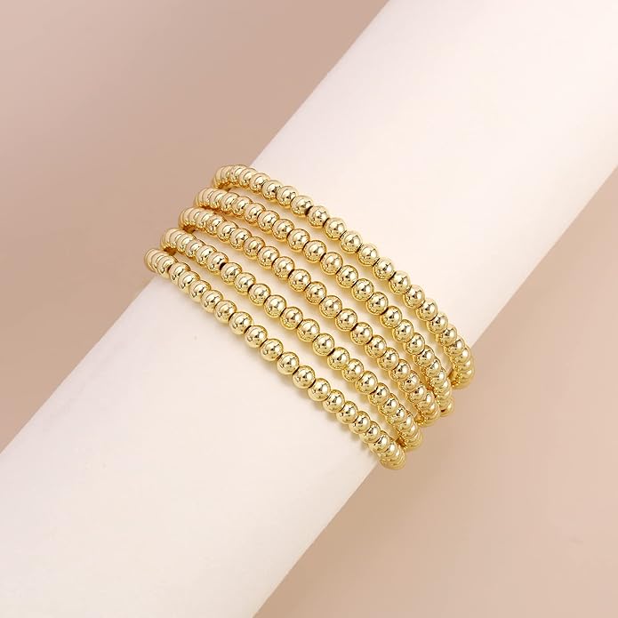 Elegance 11 designs 14K Gold Plated Bead Ball Bracelet Stretchable Elastic Gold Beaded Bracelets for Women