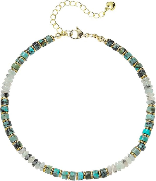 XIJIN Natural Stone Beaded Anklets for Women Handmade Beach Boho Turquoise Beads Ankle Bracelet Jewelry Gift for Her