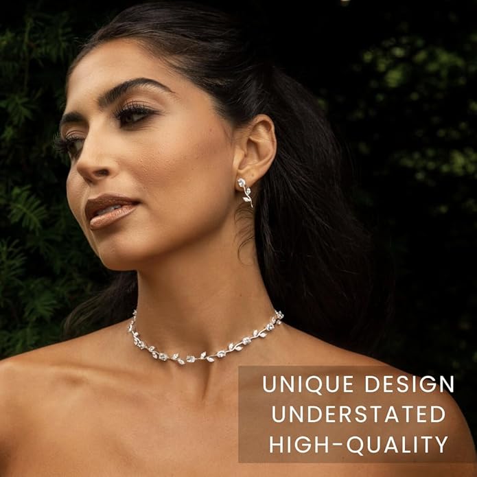 Nikita By Niki 18K Leaf Choker Necklace – Elegant Bridal Choker for Weddings, Formal Choker Necklace for Women, Dainty Wedding Jewelry Gift