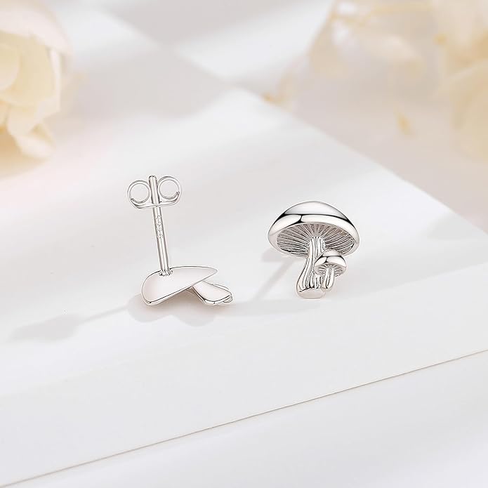 INFUSEU Sterling Silver Cute Stud Earrings Cat Frog Mushroom Bunny, Small Gifts for Women Teen Girls Animal Lovers
