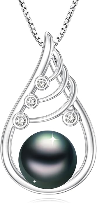 KANNSOAR Tahitian Black Pearl Pendant Necklace AAAA 18K White Gold Plated 925 Sterling Silver Black Pearl Jewelry Gift for Women Mother Wife Her for Anniversary Christmas Birthday